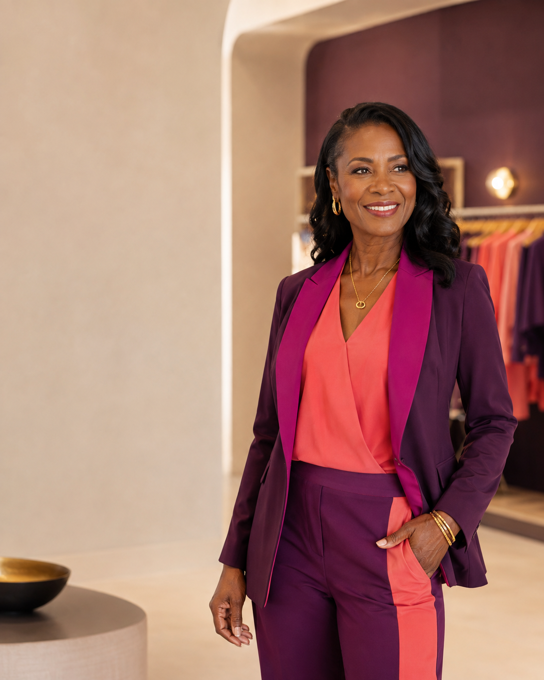 Stylish Black woman in a colorful boutique setting